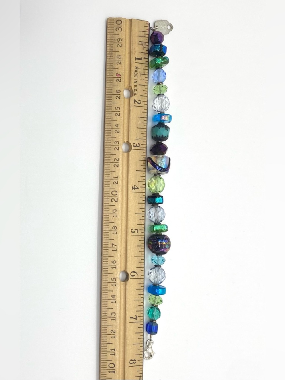 Vintage Blue Green Purple Glass Beaded Chunky Bracelet Grandmillenial Eclectic - Picture 5 of 9